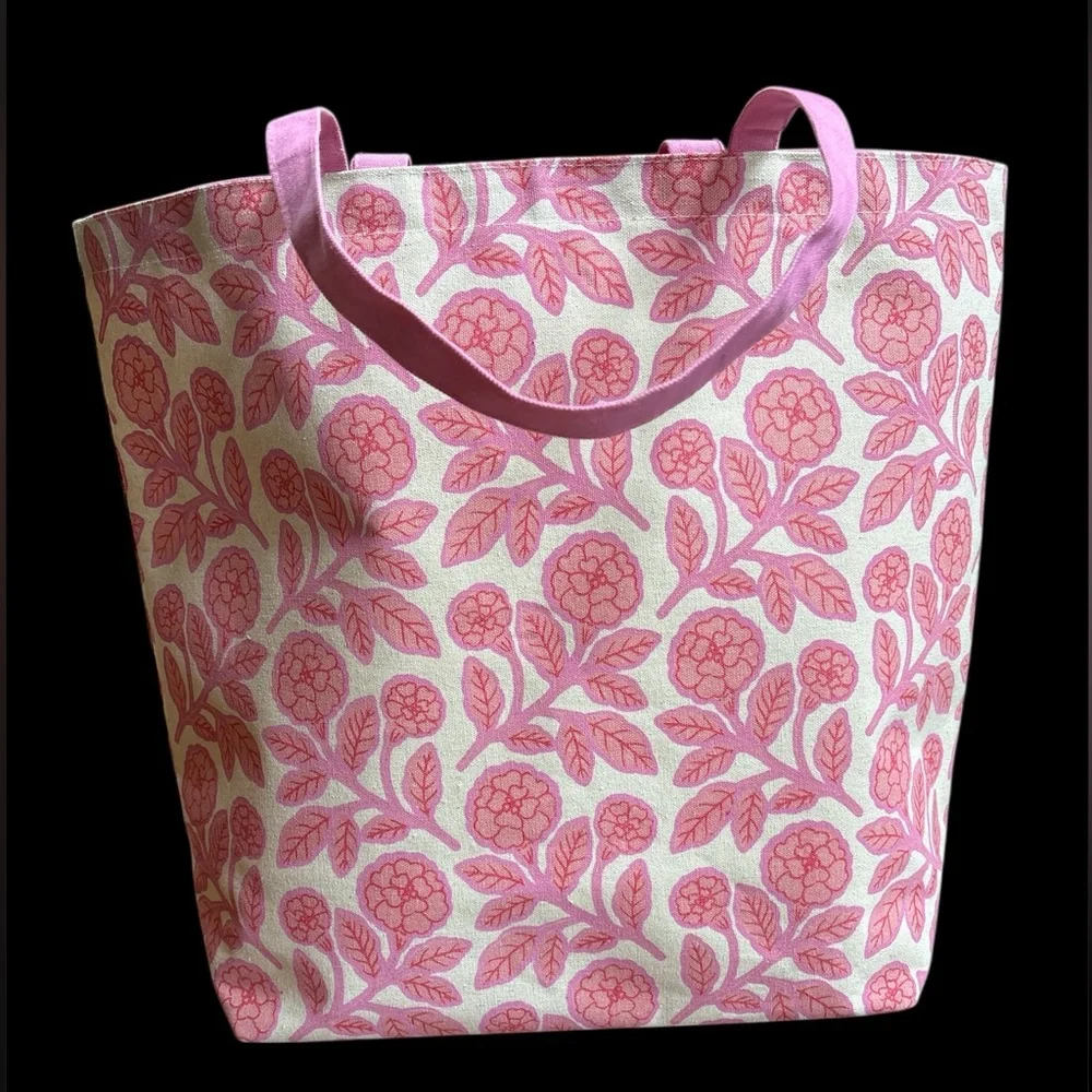 Gooseberry Moon Pink Floral Canvas Tote Bag‎ Inner Pocket NWT 22x21x7 Resistant